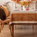 Romanstile Fall Rectangle Tablecloth 60 x 84 Inch, Thanksgiving Autumn Harvest Pumpkin Table Cloth, Stain Resistant Washable Table Cover for Dining, Party, Holiday Decor - Orange and Beige