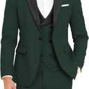 Mens Suit 3 Piece Tuxedo for Men Slim Fit Double Breasted Suit Wedding Prom Party Dinner Tuxedo with Tie (Large, Dark Green)
