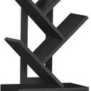 Small Book Shelf with Drawer,4 Tier Black Tree Bookshelf,Wooden Desktop Bookcase,Modern Desk Display Storage Bookshelves,Floor Standing Organizer Bookcases for Living Room,Bedroom,Office