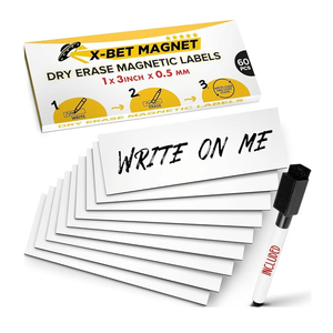 X-bet MAGNET Dry Erase Magnetic Labels 60 pcs 1x3 - Reusable Sticky Notes - Magnetic Notepads for Refrigerator - Dry Erase Magnetic Sheets - Blank Magnet Stickers - Used for Whiteboard, Classroom