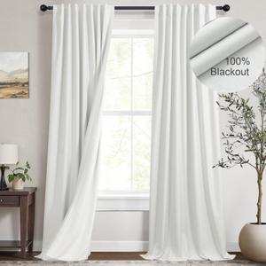 Ivory White Curtains 84 Inch Length 2 Panels for Living Room Curtain for Bedroom Window Total Blackout Off White Drapes 84 Long Boho Farmhouse Linen Black Out Thermal Insulated Curtain Back Tab Pocket,52"W x 84"L (Pack of 2), Ivory