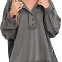 AlvaQ Sweatshirt for Women Oversized Casual Long Sleeve Button Henley Neck Pullover Tunic Tops Fall Fashion Outfits (X-Small, Grey)