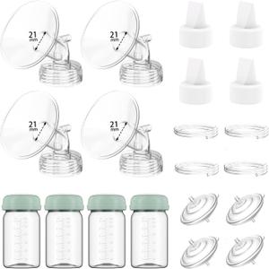 4 Full Pump Parts Kits for Spectra S1/S2/9 Plus/Synergy Gold, Replacement Kit for Spectra Pump Parts 4PC,Include 21mm Flange, Duckbill Valve, Tube, Bottle, Backflow Protector, Not Original Accessories (Green)