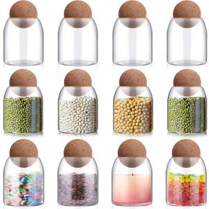 Suclain 6 Pcs Glass Jars with Cork Ball Lid Food Storage Containers Clear Wood Cork Bottle Candy Jars 17 Oz/500ml Coffee Canister for Beans Nut Sugar Decorative Kitchen Storage Organizer