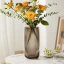 8 Inch Tall Ribbed Glass Vases for Flowers-Thick Amber Glass Flower Vase for Centerpieces Table, Shelves, Decorative Cylinder Vase for Home Decor, Living Room, Dining Room, Bathroom Vanity