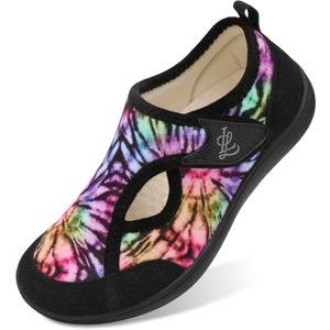LeIsfIt Womens Slippers Wide Diabetic Shoes Adjustable Arthritis Edema House Shoes Indoor Outdoor Slippers (Black Multi, 10 Wide)
