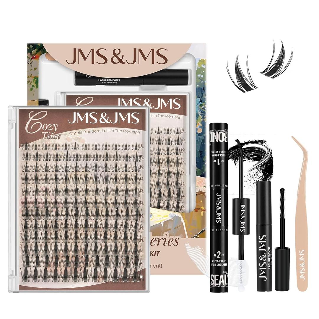JMS&JMS Fairy Lash Clusters Kit Natural Cluster Lashes Invisible Band Manga Lashes with Lash Bond and Seal Eyelash Applictor Lash Remover Lash Extension Kit for Beginner (Fairy-8-18mix)