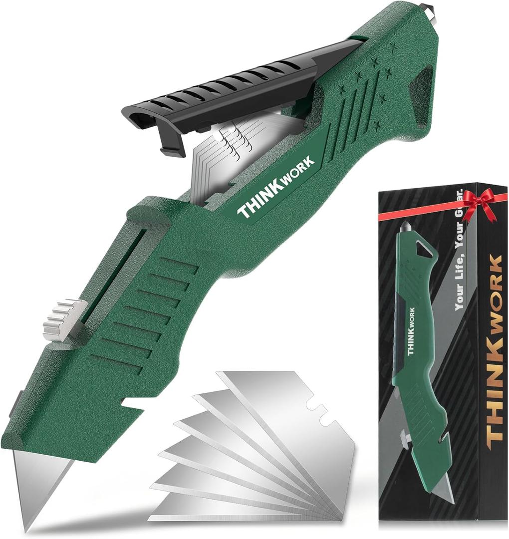 Heavy Duty Utility Knife Retractable, All Metal Body Construction with Non-Slip Grip, Quick Change Blade, for Drywall, Carpet, Cardboard Boxes