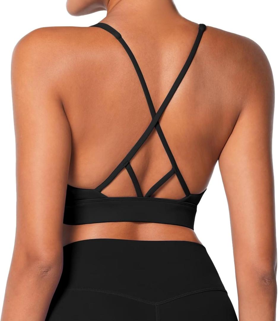 Sunzel V Neck Strappy Sports Bras for Women Criss Cross Back Halter Yoga Bra Removable Cups Padded Workout Running Gym Tops (X-Large, Black) Sunzel V Neck Strappy Sports Bras for Women Criss Cross Back Halter Yoga Bra Removable Cups Padded Workout Running Gym Tops (X-Large, Black)