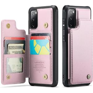 Vinich for Samsung Galaxy S20 FE Wallet Case with Card Holder, RFID Blocking Credit Slots Kickstand Shockproof Phone Cover for Women Men, Rose Gold