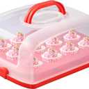FEOOWV 2in1 Cupcake Carrier and Cake Keeper with Lid, Rectangle Pie Carrier,Large Portable Storage Container for Storing 12 Cupcakes or 1 Large Cake (Red)