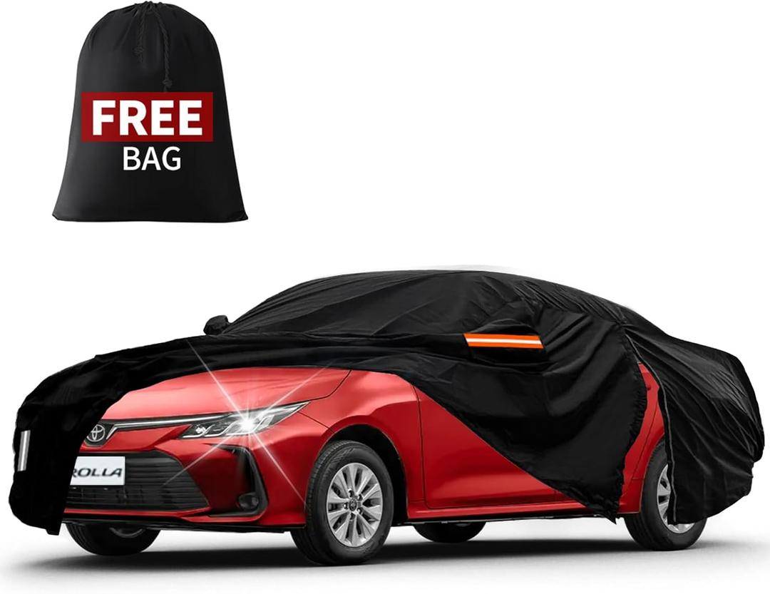 Waterproof Car Cover Custom Fit for Toyota Corolla/Honda Civic 1991-2025(Sedan/Coupe,not for Hatchback), Outdoor All Weather Full Exterior Cover Rain Sun Hail Protection with Door Zipper (100% Waterproof Black)