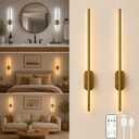 Peel and Stick on Wall Sconces Set of 2 with Remote Living Room Decor