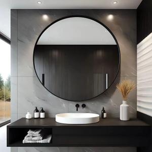 USHOWER Bathroom Mirrors for Over Sink, 30 Inch Circle Mirror with Metal Frame, Black Wall Mirror for Vanity, Entryway, Living Room, Hallway and Bedroom Decor
