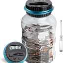 Large Piggy Bank for Boys Adults, Vcertcpl Digital Coin Counting Bank with LCD Counter, 1.8L Capacity Coin Bank Money Jar for Adults, Designed for All US Coins (Blue)