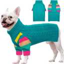 Dog Sweater Thick, Sweaters for Large Size Dogs Comfy, Stretchy Pullover Dog Sweater for Large Doggie, Christmas Dogs Sweaters Unisex, Warm Pet Knitwear Boston Terrier, Frenchie (Green L)
