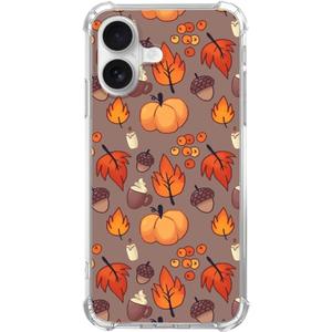 Fall Leaves Pumpkin Acorns Phone Case Compatible with iPhone 17, Aesthetic Autumn Halloween Phone Cover for iPhone 17, Cute TPU Bumper Phone Case