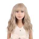 Blonde Wig Kids Child Short Wavy Wig with Bangs Flaxen Blonde Wigs Synthetic Girls Cosplay Halloween Party Costume Wigs (Flaxen Blonde)