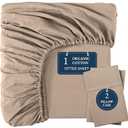 LANE LINEN 100% Organic Cotton Fitted Sheet Queen (+Pillowcases), Soft & Comfy Breathable Naturally Cooling Low Pill Oeko Tex Certified Fitted Sheet Queen Deep Pocket 15" - Taupe
