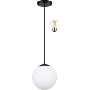 KoKo&Yukina 6-inch Mini Modern Globe Pendant Light Opal Glass with Black Finish Contemporary Mid Century Adjustable Hanging Light Fixture for Living Room Bedroom Kitchen (Opal & Black)