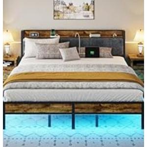 Liians King Size Bed Frame with USB Charging Station, Storage Headboard with Smart LED Lights, Metal Platform Bed Noise Free, No Box Spring Needed, Easy Assembly