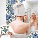 Honoson 60 Pack Colorful Talavera Tile 4x4 Inch Handpainted 10 Designs Peel and Stick Wall Tile Decor Bathroom Kitchen Wall Sticker Waterproof PVC Decoration Stickers - 2D Retro Sticker(Classic)