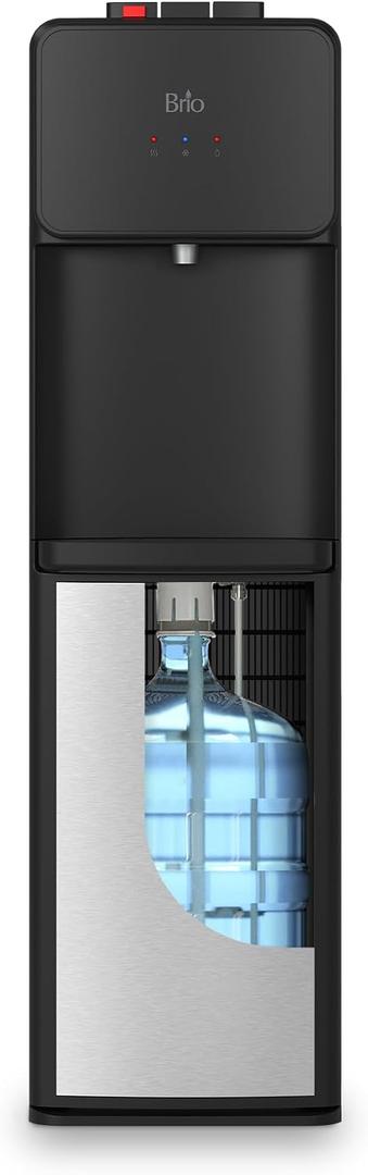 Brio 130SS Series Bottom Load Water Cooler Dispenser for 5 Gallon Bottles, Hot, Room & Cold, Great for Home or Office, Child Safety Lock, Empty Bottle Alert, Energy Star 3.0, Black & Stainless Steel