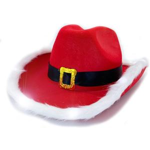 Led Flashing Christmas Red Santa Clause Western Holiday Light Up Hat For Halloween Costume Party Birthday Christmas