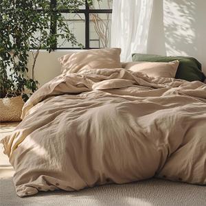 Bedsure Linen Duvet Cover Queen Size - Linen Cotton Blend Bedding Set, Soft & Cozy, 3 Pieces, 1 Duvet Cover 90x90 Inches and 2 Pillowcases, Brown Color Cooling Bedding, Comforter Sold Separately, Size: Queen (90" x 90")