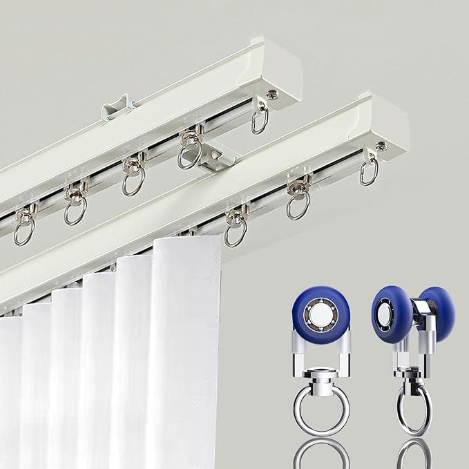 Double Ceiling Wall Curtain Track 4.3FT (1.3m),White
Heavy Duty Aluminum Slider, Silent Smooth Glide for Grommet Pleated Panel Curtains, Bedroom Living Room Hotel Room Divider