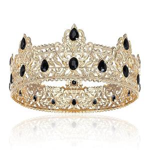 Gold King Crowns for Men, Royal Crown with Black Rhinestone, Birthday Crown for Men, Wedding Cosplay Homecoming Prom Party Decorations Crown, Perfect Gifts for Men