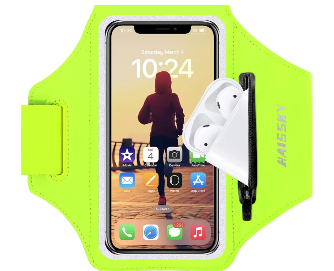 Cell Phone Running Armband with Zipper Pocket Armband Case Running Holder for iPhone 16 Pro Max/15/14 Pro Max/13/12 /11 Pro Max/XS/XR,Galaxy S20 S10,Sweatproof Arm Band with Card/Key Bag