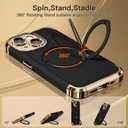 COOLQO for iPhone 14 Case 6.1'' Upgraded 360 Spin Magnetic Stand [Compatible with Magsafe][Military Grade Drop Protection] Shockproof Protective Phone Holder Cover for iPhone 14, Black Gold