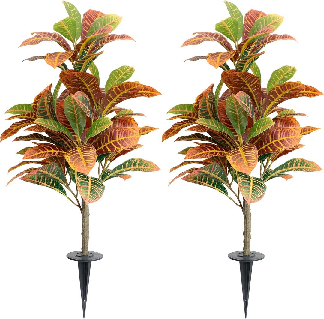 35inch Artificial Croton Plant with Ground Spike, 2 Pack Artificial Plants Outdoors Front Porch, Lifelike Faux Fiddle Leaf Fig Tree for Home Garden Yard Decor 35inch Artificial Croton Plant with Ground Spike, 2 Pack Artificial Plants Outdoors Front Porch, Lifelike Faux Fiddle Leaf Fig Tree for Home Garden Yard Decor
