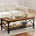 Rectangle Coffee Tables for Living Room, Wood Rectangular Coffee Table, 2 Tier Industrial Modern Center Table with Thickened Tabletop and Metal Frame, 47 inch Long (Rustic Brown)