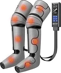 BESTJEEF Air Compression Leg Massager with Heat : Leg Massager for Circulation and Pain Relief  Sequential Compression Boots with 9 Intensity, 4 Modes, 3 Heating, Vibration, for Men Women