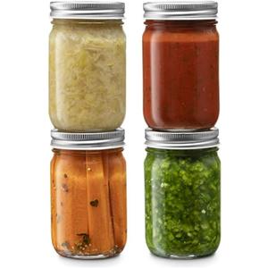 Glass Regular Mouth Mason Jars, 14 Ounce Glass Jars with Silver Metal Airtight Lids for Meal Prep, Food Storage, Canning, Drinking, Overnight Oats, Jelly, Dry Food, Spices, Salads, Yogurt (14 Pack)