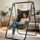 Hammock Chair with Stand,Hammock Chair Stand with Hanging Swing Chair Included,Weather Resistant Hammock Stand Max 450 Lbs,Saving Space Swing Stand for Indoor Outdoor Patio Yard(Green) Patented