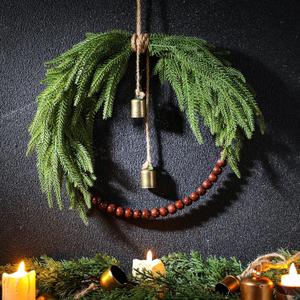Dingion Small Norfolk Pine Christmas Wreath 11.8 in Christmas Kitchen Cabinet Norfolk Pine Wreath Mini for Front Door Artificial Farmhouse Rustic Xmas Decor for Window Fireplace