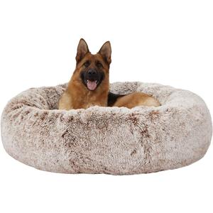 Bedfolks Calming Donut Dog Bed, 45 Inch Round Plush Bed for Extra Large Dogs, Anti-Anxiety, Washable with Non-Slip Bottom (Brown, Extra Large) 45.0"L x 45.0"W x 10.0"Th, Brown