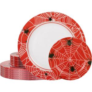 WELLIFE 20PCS Spider Web Party Plates  Red Plastic Dinner & Dessert Plates for Kids Birthday, Spider Theme Parties & Superhero Party Supplies