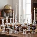 Mumufy 20 Pcs Glass Crystal Taper Candle Holders Clear Glass Candlestick Holder Fit 0.8 Inch Candles Crystal Decorative Candle Stand Centerpiece Table Wedding Dining Party(Clear)