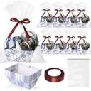 Kolldenn 24 Pcs Christmas Baskets for Gift Empty DIY Bulk 8" x 10" Blue Floral Chinoiserie Gift Basket Kit with Handles 8 Basket 8 Bags and 8 Bows to Fill for Xmas Wedding Birthdays Party Wrapping