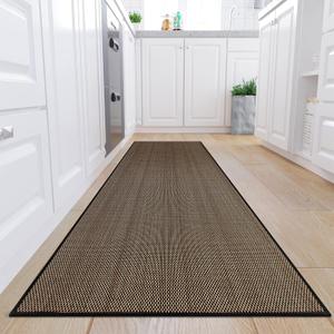 KIMODE 30"x70" Farmhouse Kitchen Mats for Floor, Long Kitchen Runner Rug Non Slip Washable,Absorbent Kitchen Floor Mats Runners for Hallways Front Sink Entryway Laundry Home,Black/Brown