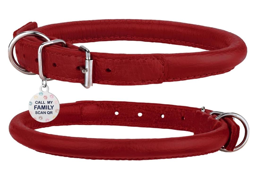 Rolled Leather Dog Collar Soft Round Collars, ID Tag for Small Medium Large Dogs (11-14 inch, Imperial Red) Rolled Leather Dog Collar Soft Round Collars, ID Tag for Small Medium Large Dogs (11-14 inch, Imperial Red)