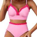 Herseas Women's Splice Ruffle Trim Bikini Sets Tie Side Swimsuits High Waisted Bathing Suits XL