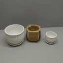 Yesland Ceramic Flower Plant Pots with Saucer, Set of 3 in Different Sizes, Modern Round Ceramic Succulent Planter Pots with White Stripe Texture for Garden