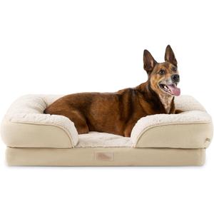 Town & Country Everyday CuddleTown Comfy Solid Bolster Sofa Pet Bed, Supportive & Calming Egg Crate Foam, Non-Slip Bottom, Machine Washable Cover, Beige, Large 35"x25"x8"