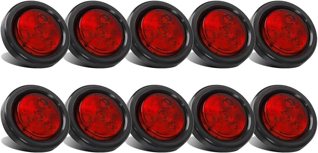 Partsam 10x Red 2" Round Sealed Clearance Marker Light 4LED Grommet & Pigtails w Reflex Lens, [DOT Approved] 2 inch round led marker lights, 2 inch round led trailer lights, 2 inch round led lights