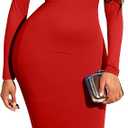 Women's High Neck Long Sleeve Bodycon Midi Dress, Red Medium